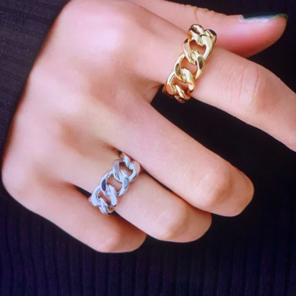 NOBRAND Jewelry - STERLING SILVER CHAIN RING GOLD OR SILVER